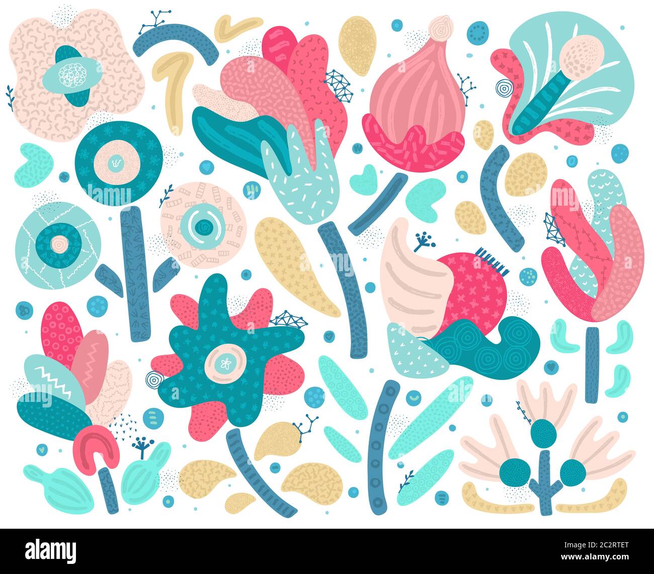 Vector set of abstract hand drawn flowers with different textures ...