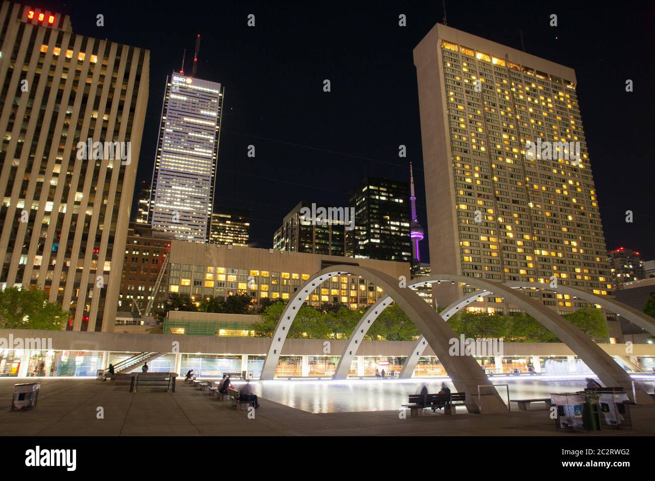 Night view of the fountain in front of the new City Hall in Toronto, Ontario, Canada Stock Photo
