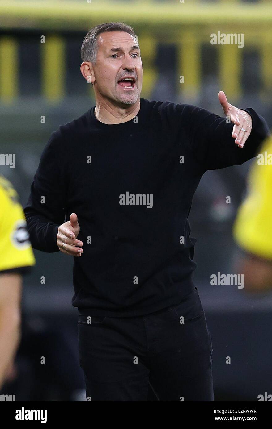 Dortmund, Germany, 17th June 2020,  FSV Coach , Trainer , Achim Beierlorzer , Gestik , Geste , halbe figur , halber Körper ,  at the 1.Bundesliga match  BORUSSIA DORTMUND - 1.FSV MAINZ 05 in season 2019/2020 am matchday 32. BVB Foto: © Peter Schatz / Alamy Live News / Jürgen Fromme / firosportphoto / POOL   - DFL REGULATIONS PROHIBIT ANY USE OF PHOTOGRAPHS as IMAGE SEQUENCES and/or QUASI-VIDEO -   National and international News-Agencies OUT  Editorial Use ONLY Stock Photo