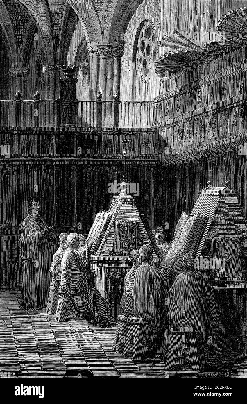 The choir of the Cathedral of Burgos, vintage engraved illustration. Le Tour du Monde, Travel Journal, (1872). Stock Photo
