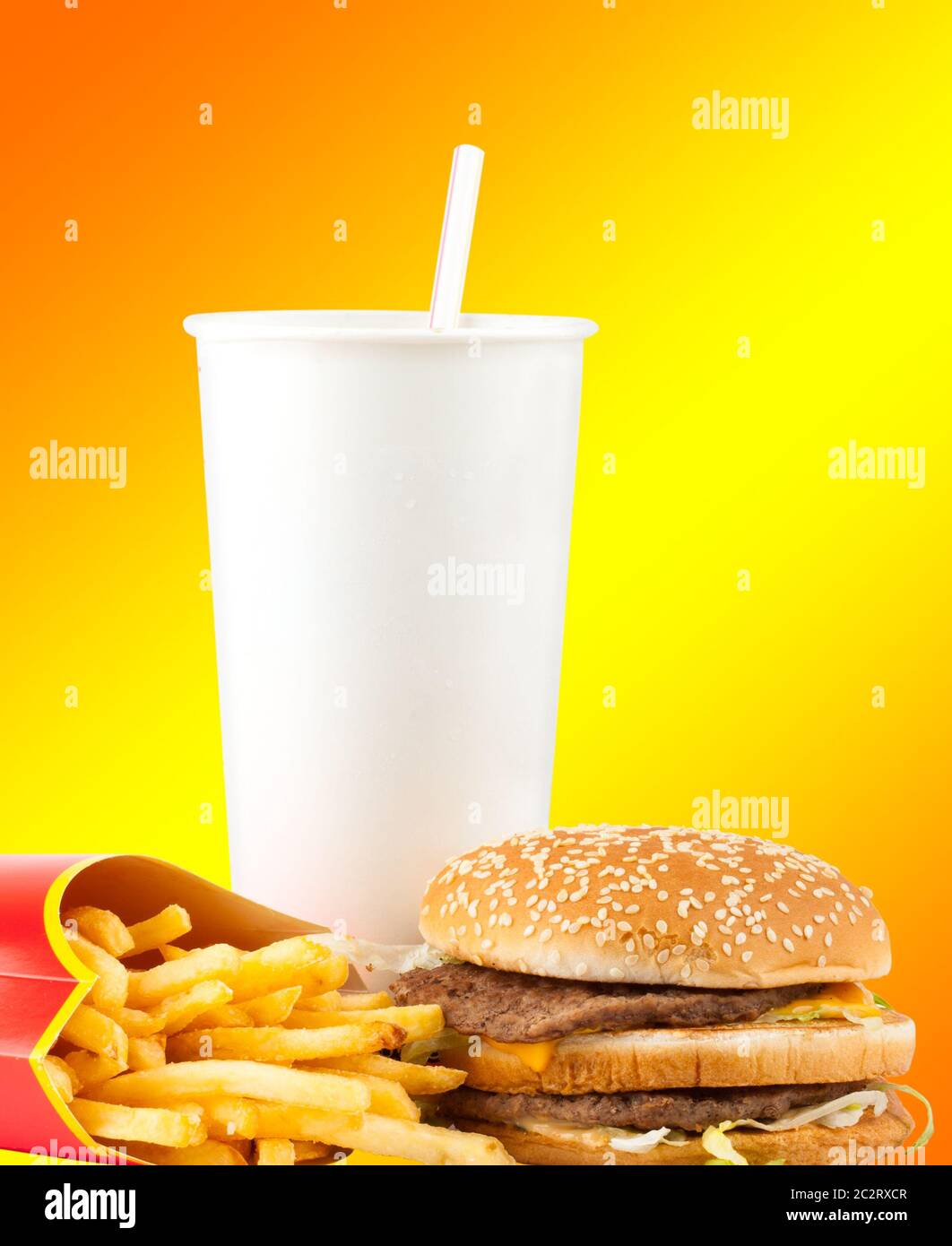 Fast food set of fried potatoes, burger and cola Stock Photo - Alamy
