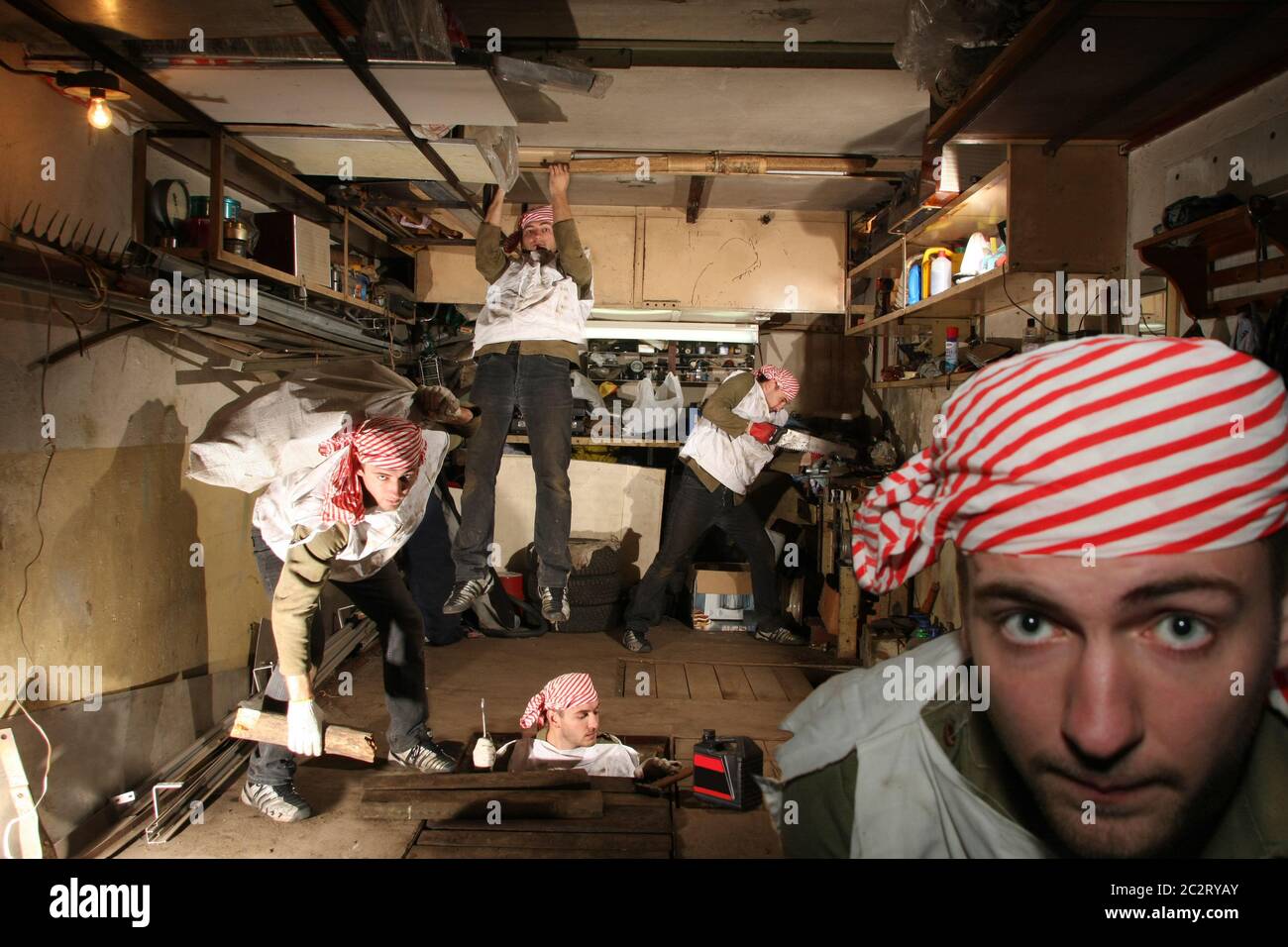 Collage of foremans forking in garage Stock Photo