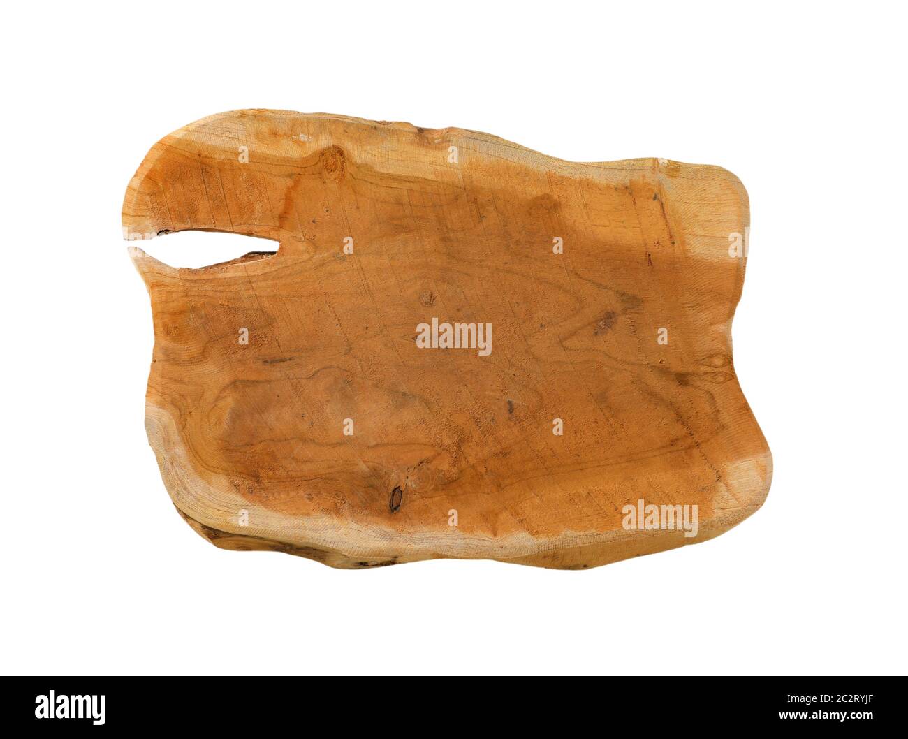 Live edge wooden cutting or serving board isolated on white Stock Photo