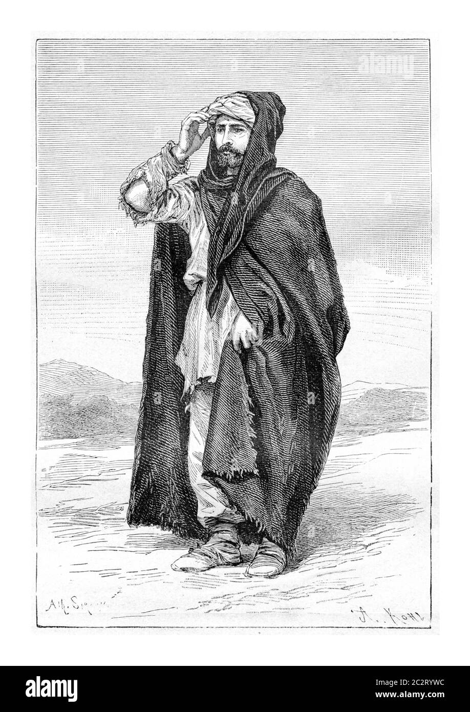 Peasant Mine Aristocrat from Svaneti, Georgia, drawing by Sirouy based on a photograph by Ermakoft, vintage illustration. Le Tour du Monde, Travel Jou Stock Photo