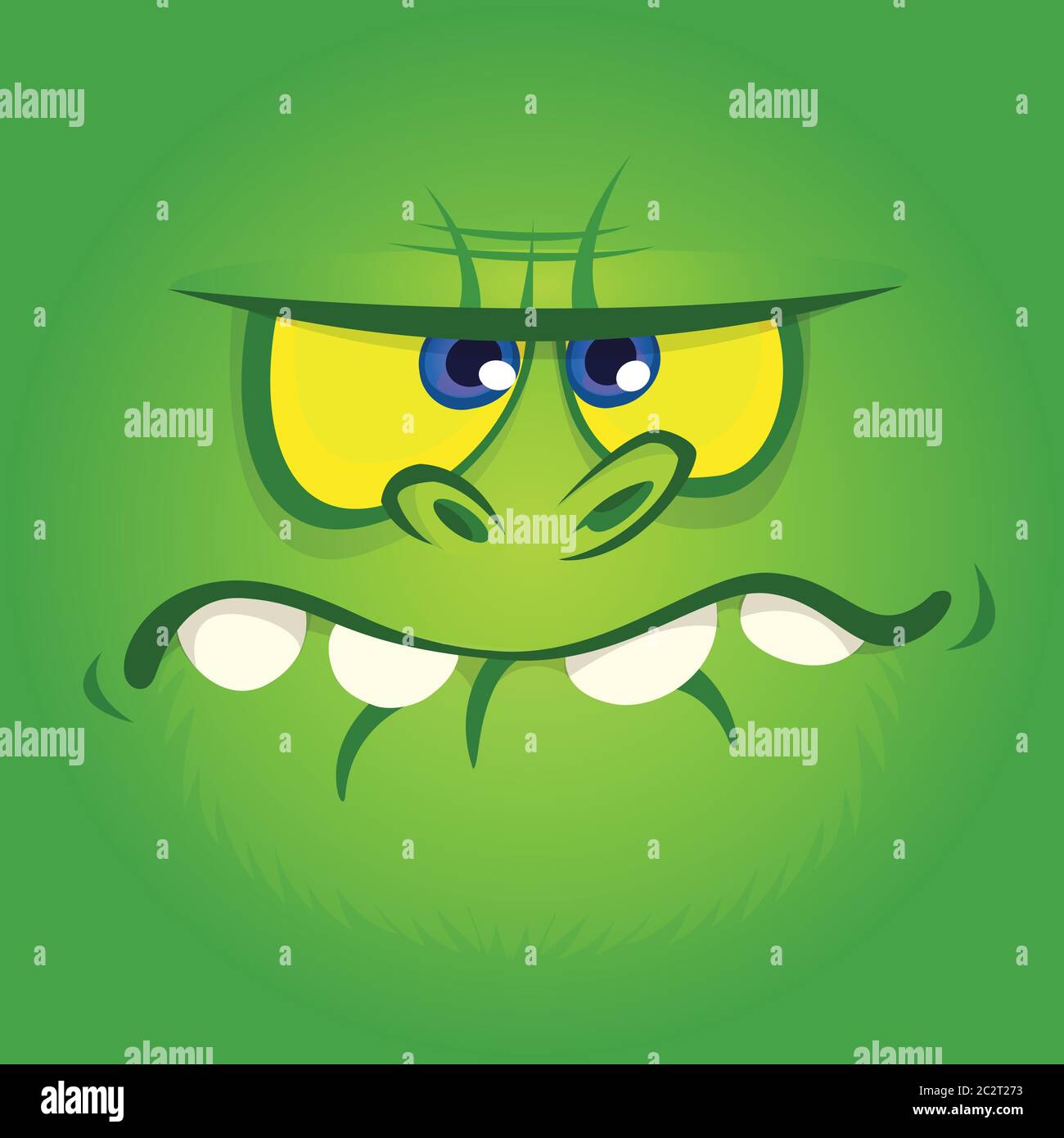 Cartoon monster face. Vector Halloween green zombie or dragon monster ...