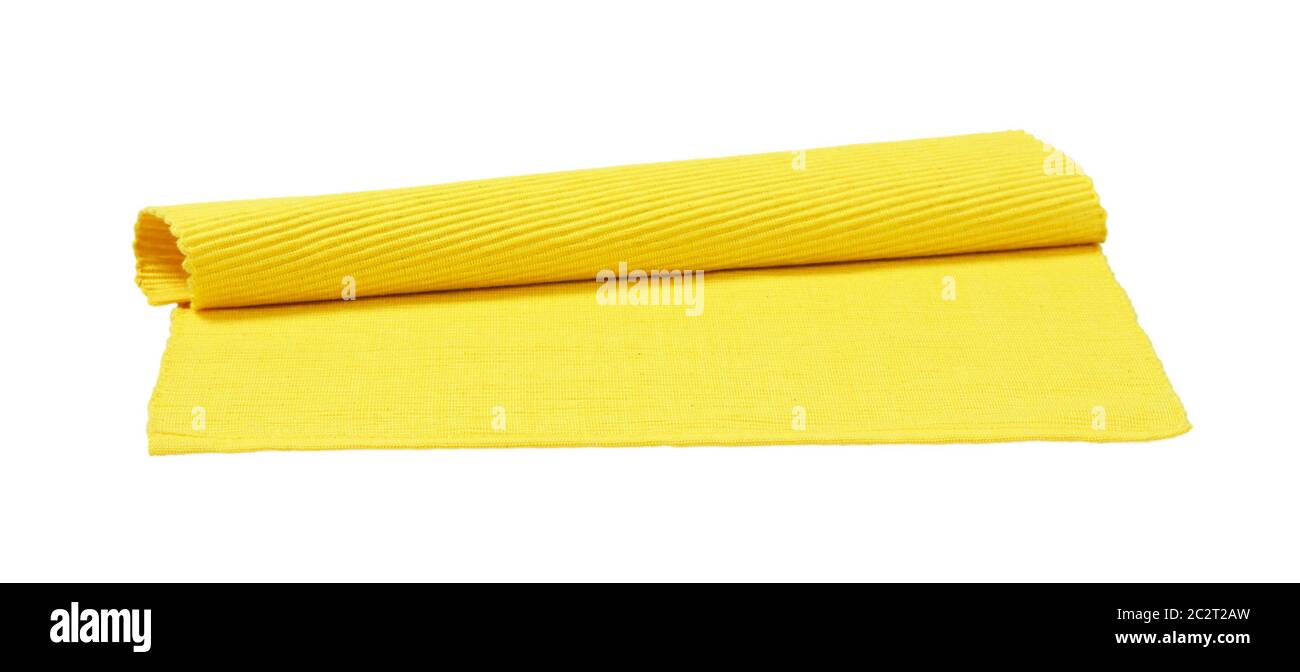 Yellow ribbed cotton placemat isolated on white Stock Photo - Alamy