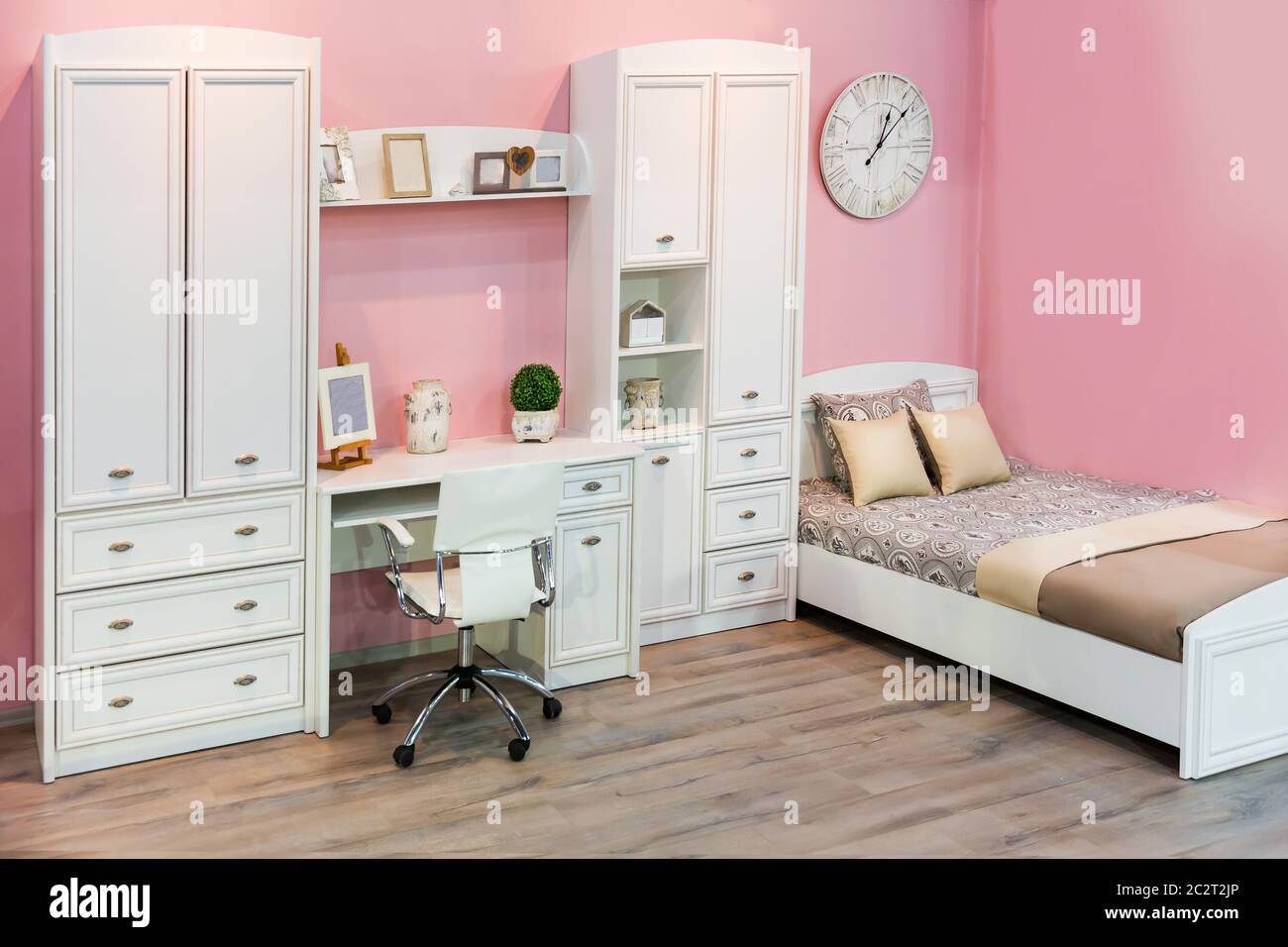 Children bedroom in pastel white and pink colors Stock Photo Alamy