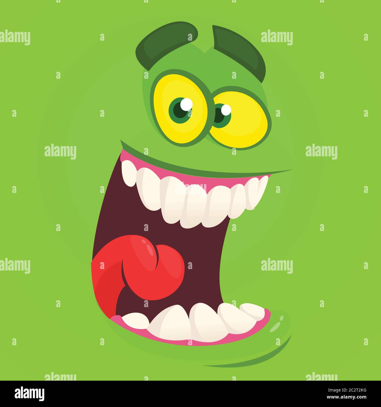 Cartoon monster face. Vector Halloween green zombie monster avatar ...