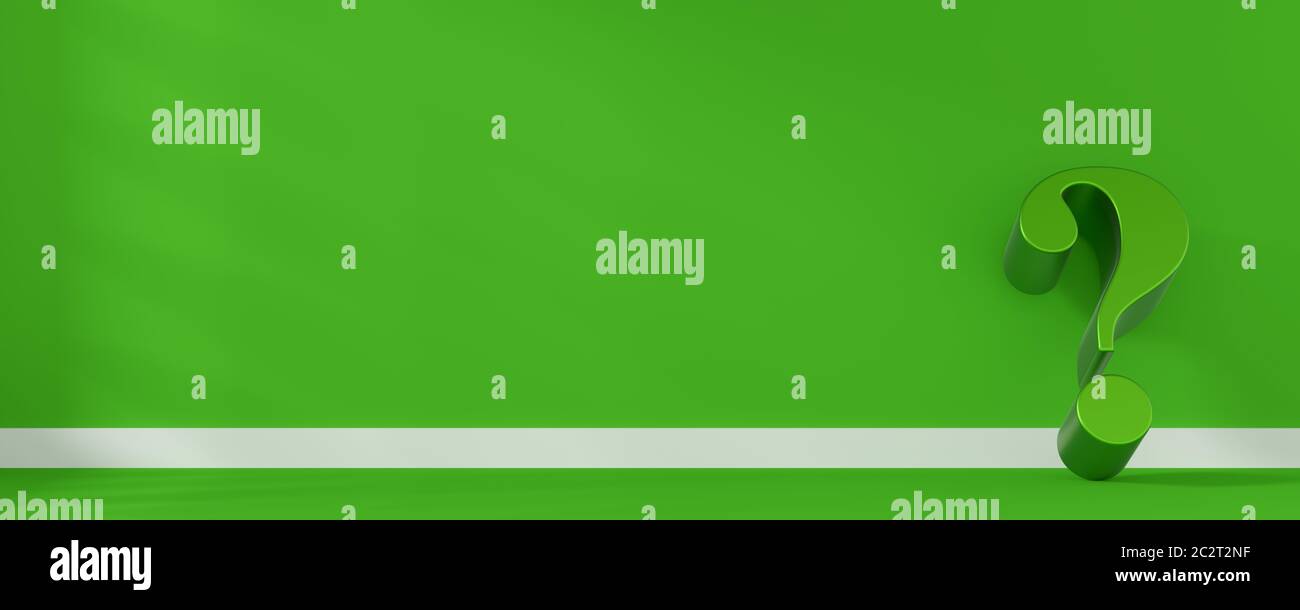 Fine 3d concept with a green question mark icon in a green room with