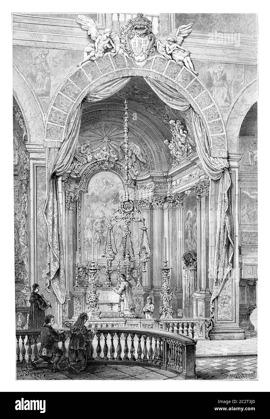 Church of Saint Roch or Igreja de Sao Roque in Lisbon, Portugal, drawing by Barclay based on a photograph, vintage engraved illustration. Le Tour du M Stock Photo