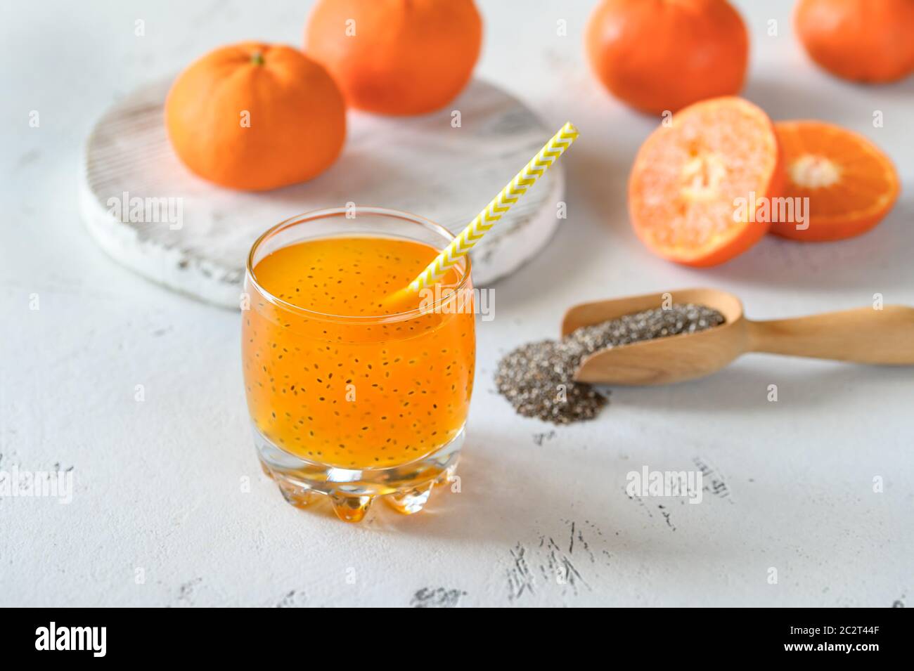 Glass of orange juice with basil seeds Stock Photo Alamy