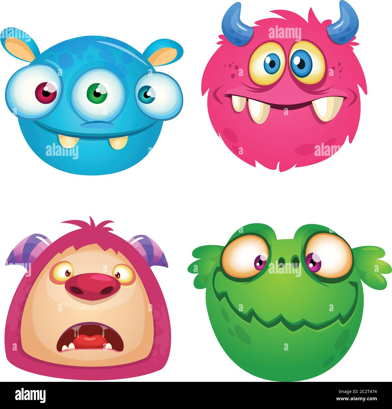 Funny cartoon monsters icons set. Halloween vector illustration Stock Vector