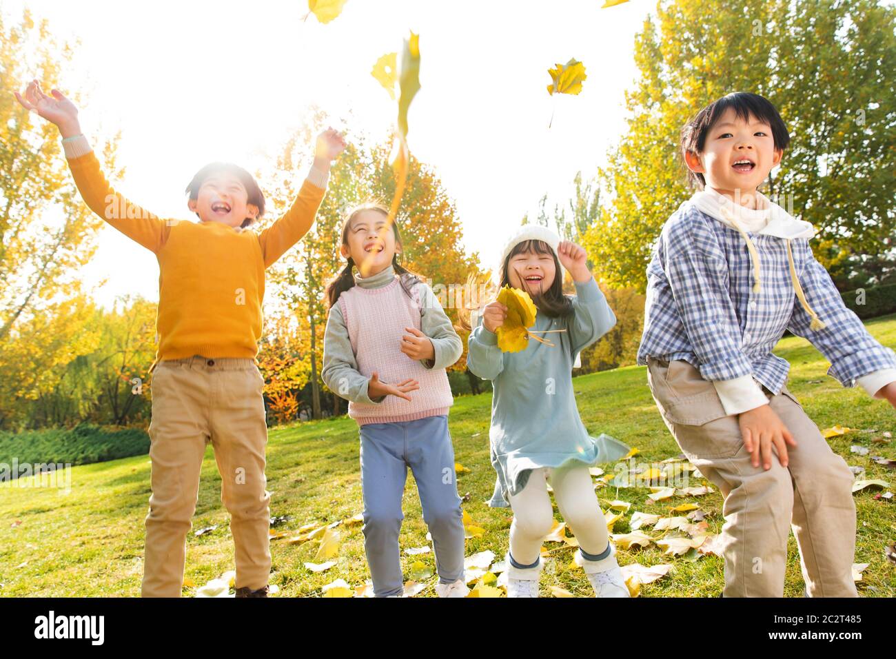 Happy children playing in the park the leaves Stock Photo - Alamy