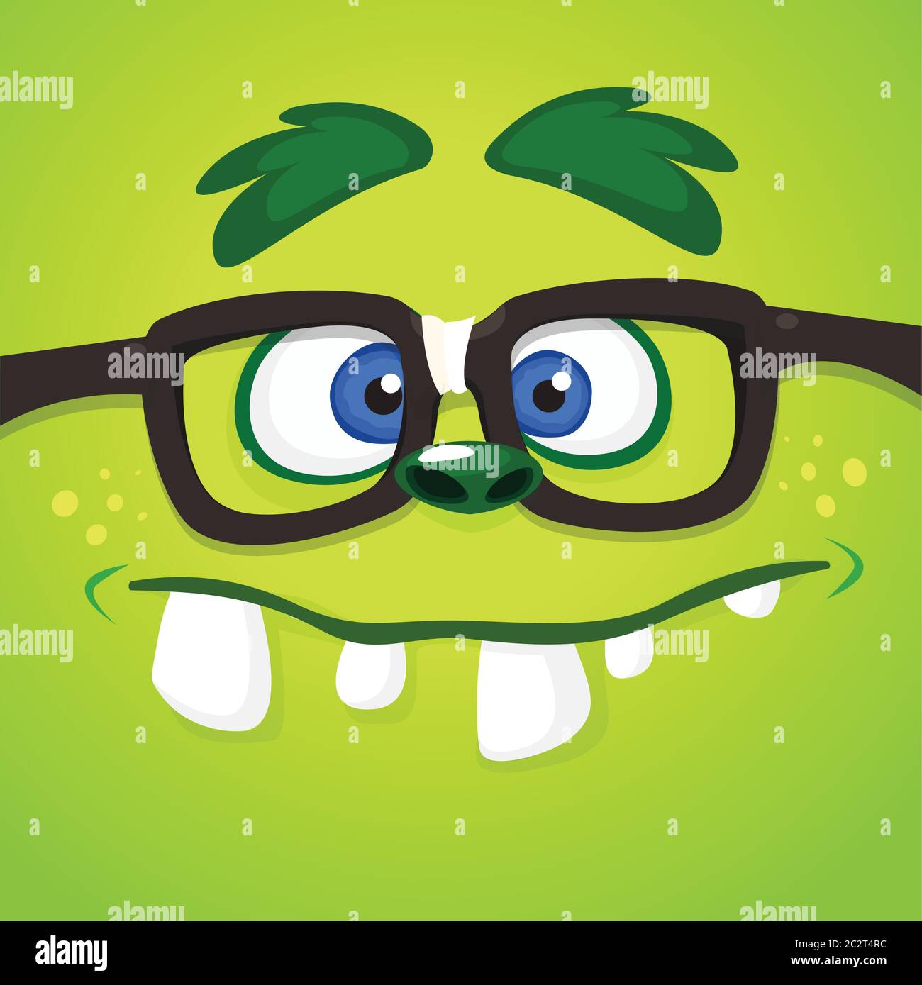 Cool cartoon zombie monster face with eyeglasses. Vector Halloween ...