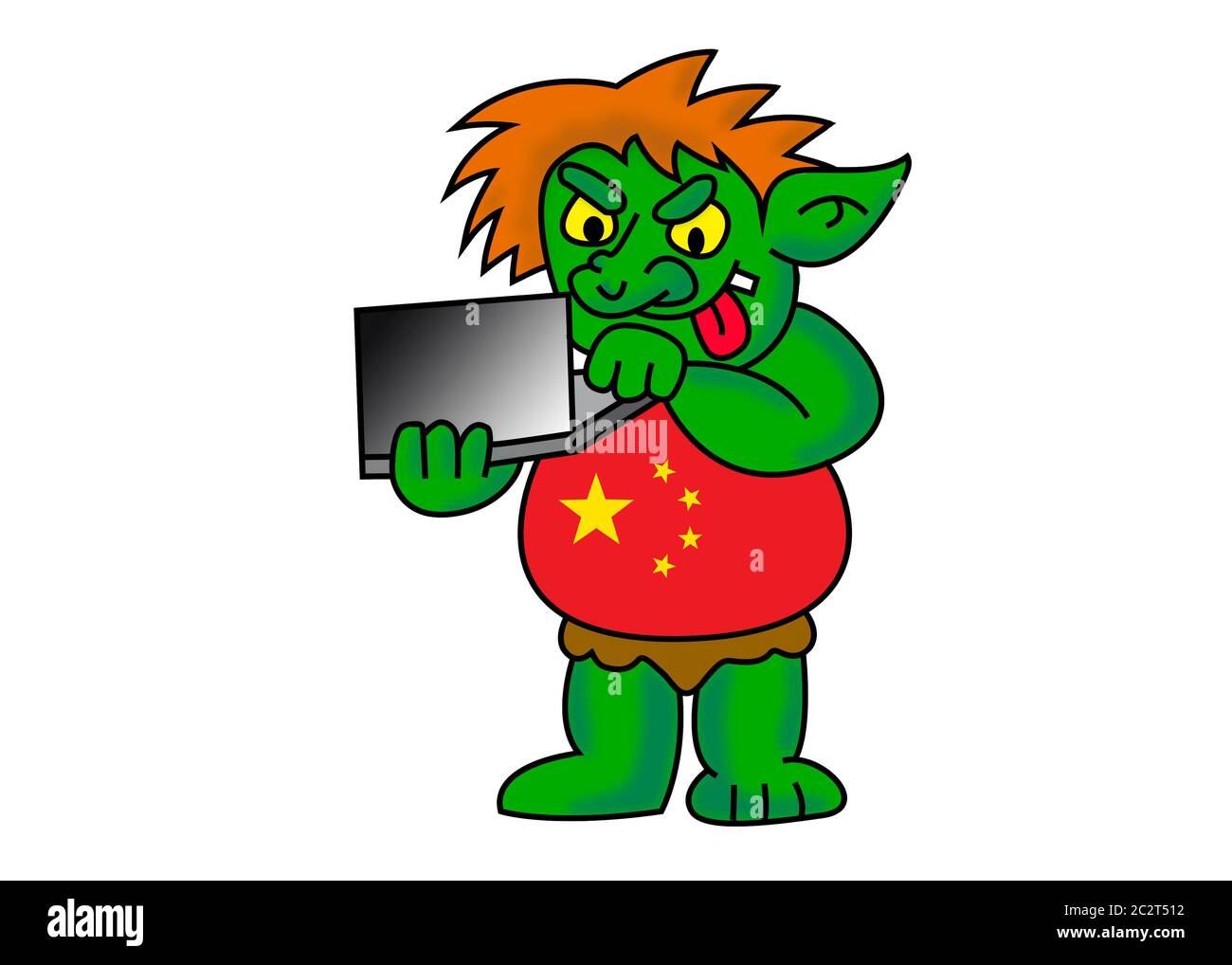 China internet troll. Funny cartoon illustration of green Chinese computer  hacker with t-shirt like the Chinese flag. Image isolated on white. Image i  Stock Photo - Alamy