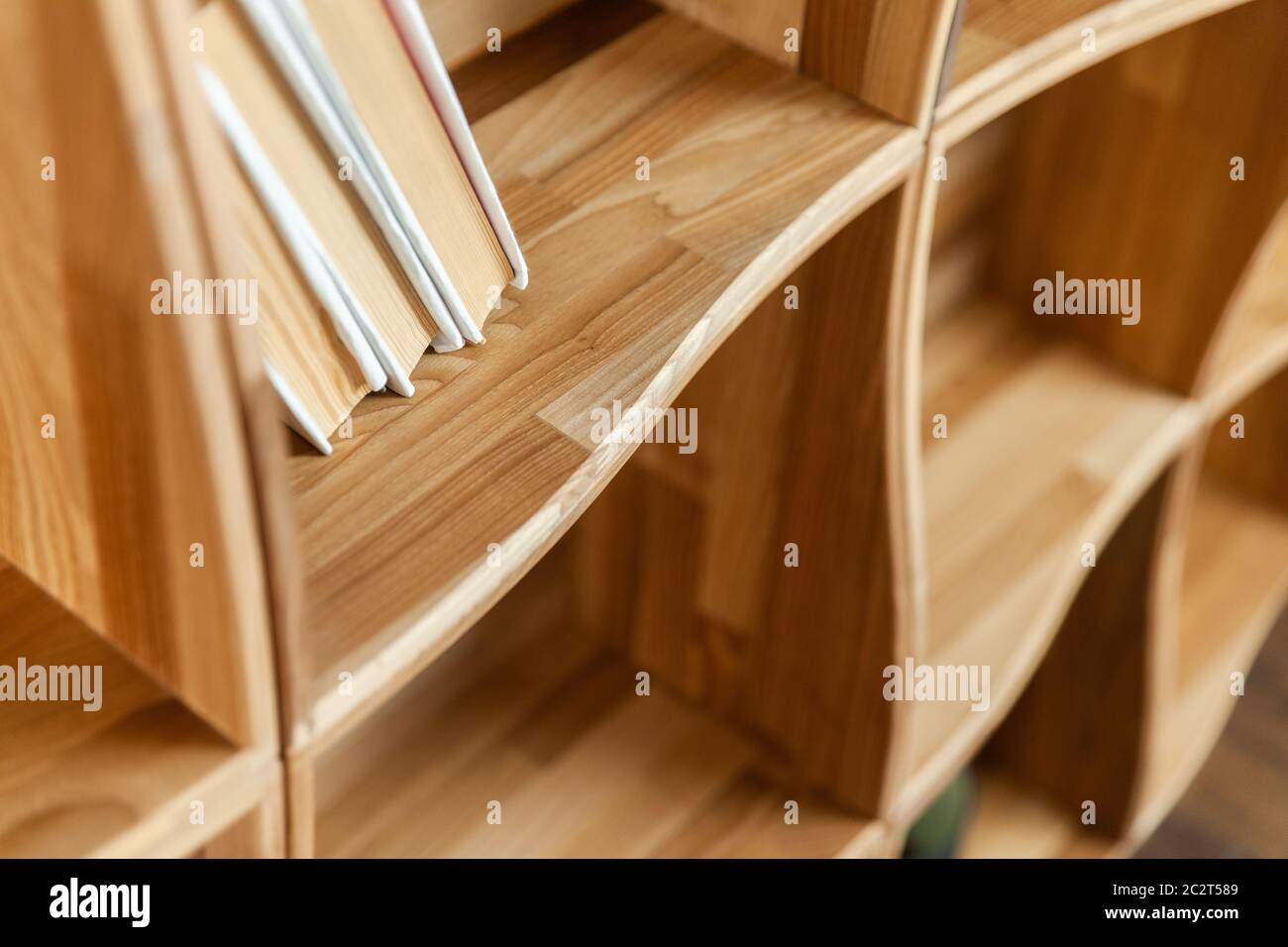 Wooden Bookcase And Cactus On Shelf Empty Furniture Stock Photo Alamy
