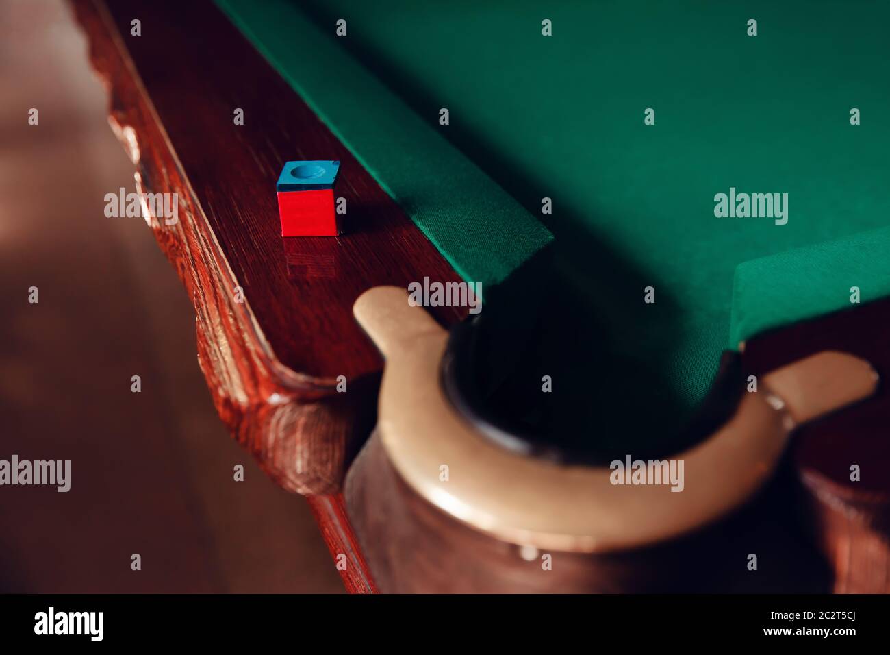 Close up of billiard pocket and chalk Stock Photo Alamy