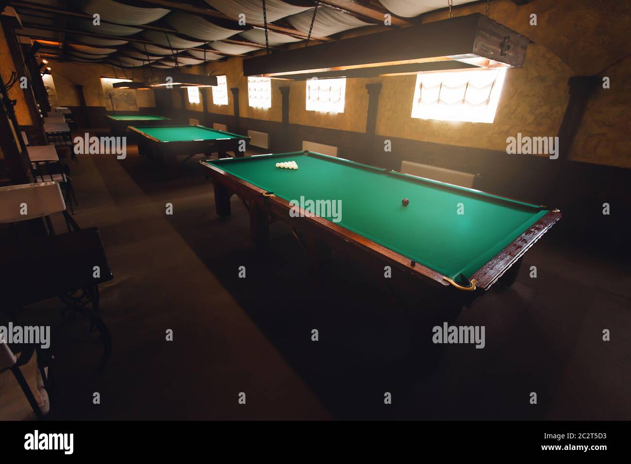 Top side view of modern billiard saloon with table ready for play Stock ...