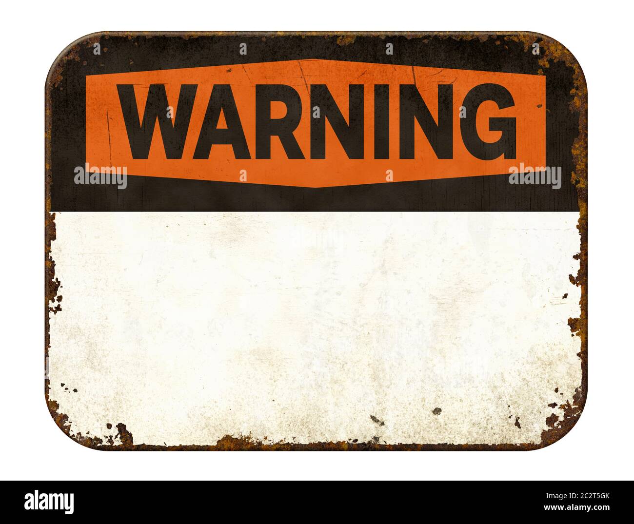 Empty vintage tin warning sign on a white background Stock Photo - Alamy