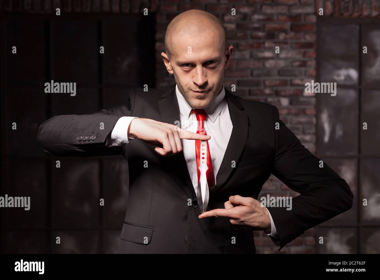 Silent assassin, oriental martial arts in action. Bald contract