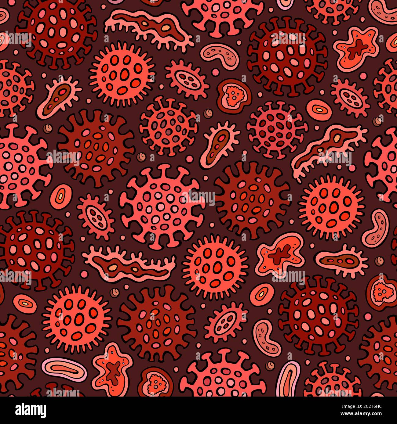 Virus and bacteria hand drawn doodles seamless pattern. Coronavirus ...