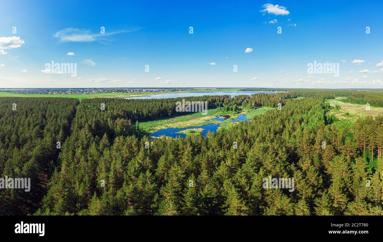 Aerial view of forest lake Stock Photo - Alamy