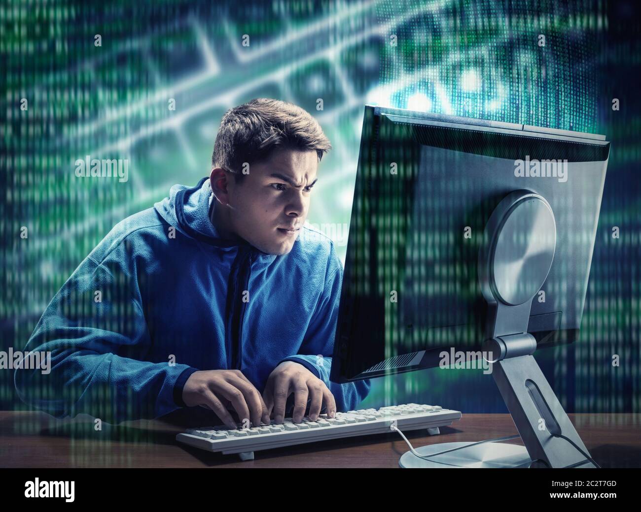 Hacker in is stealing information at home Stock Photo