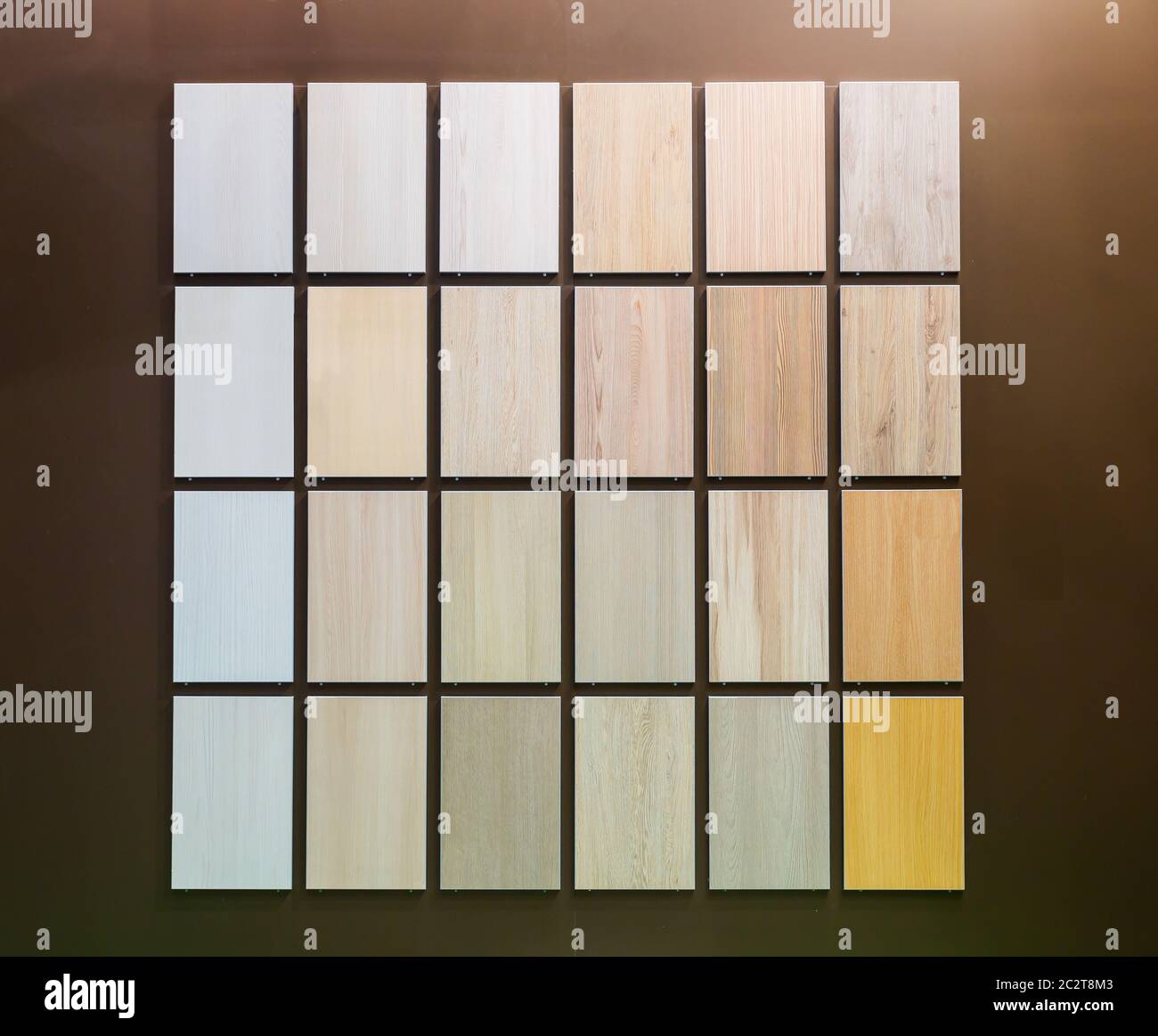 Various wooden panels samples in a rows Stock Photo