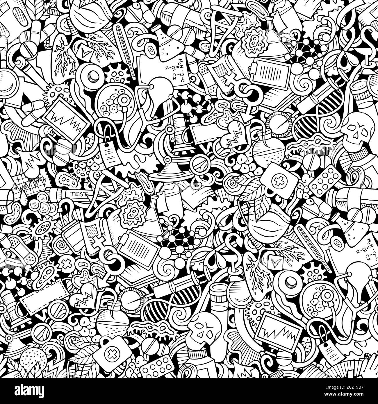 Cartoon cute doodles hand drawn Medicine seamless pattern Stock Vector ...