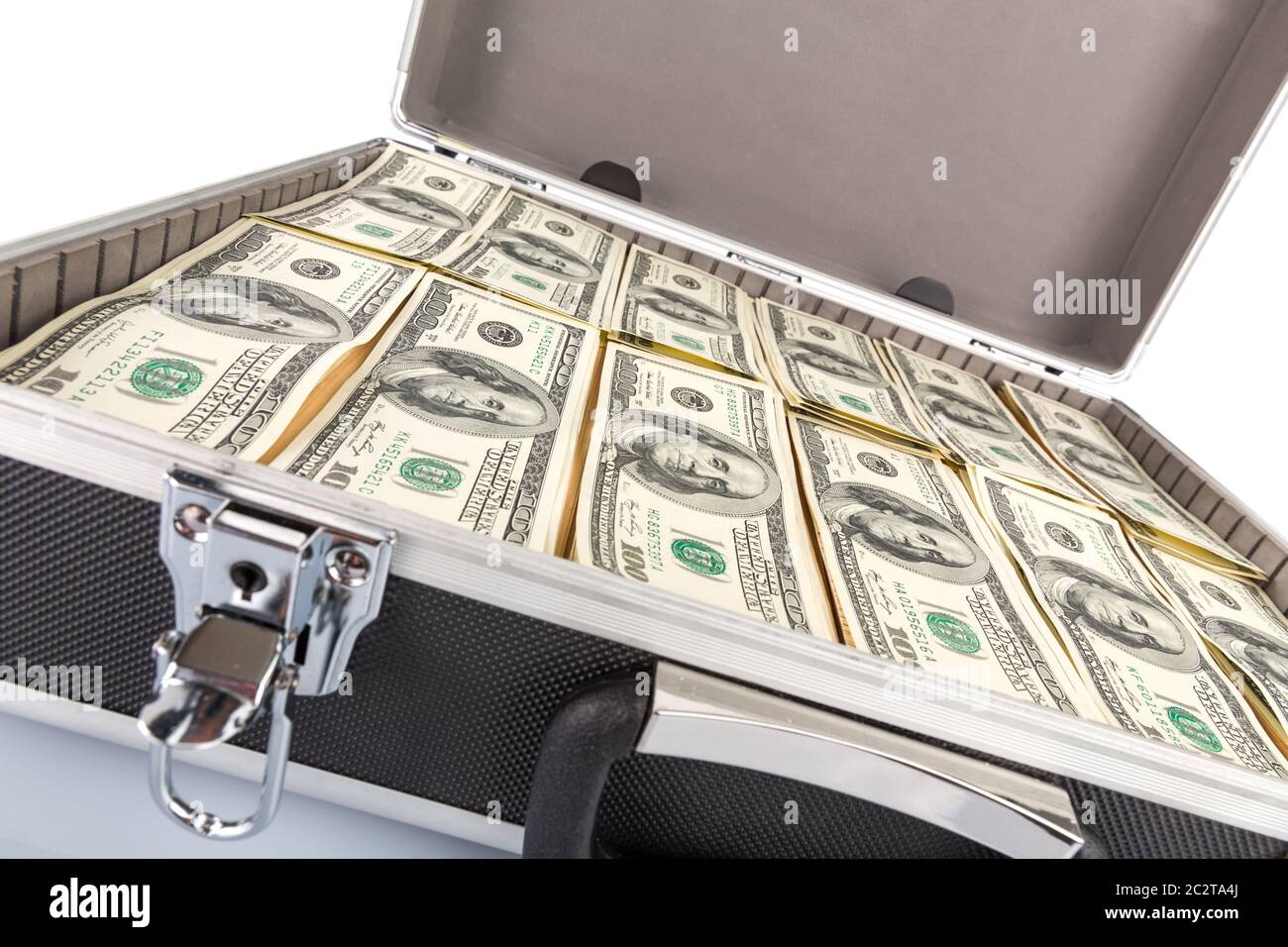 Open case full of dollars cash isolated on white background Stock Photo ...