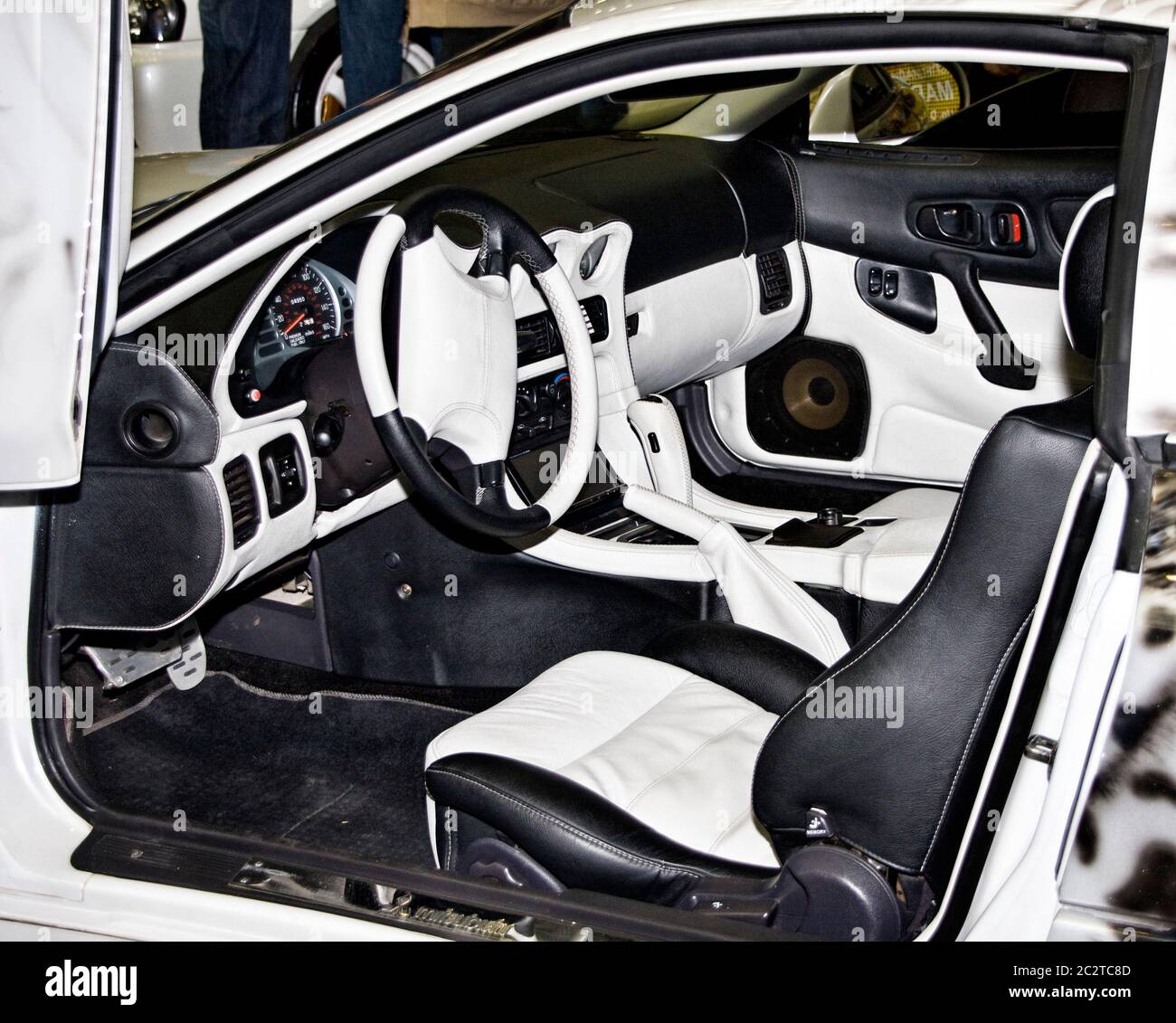 Car interior. Black and white salon Stock Photo - Alamy