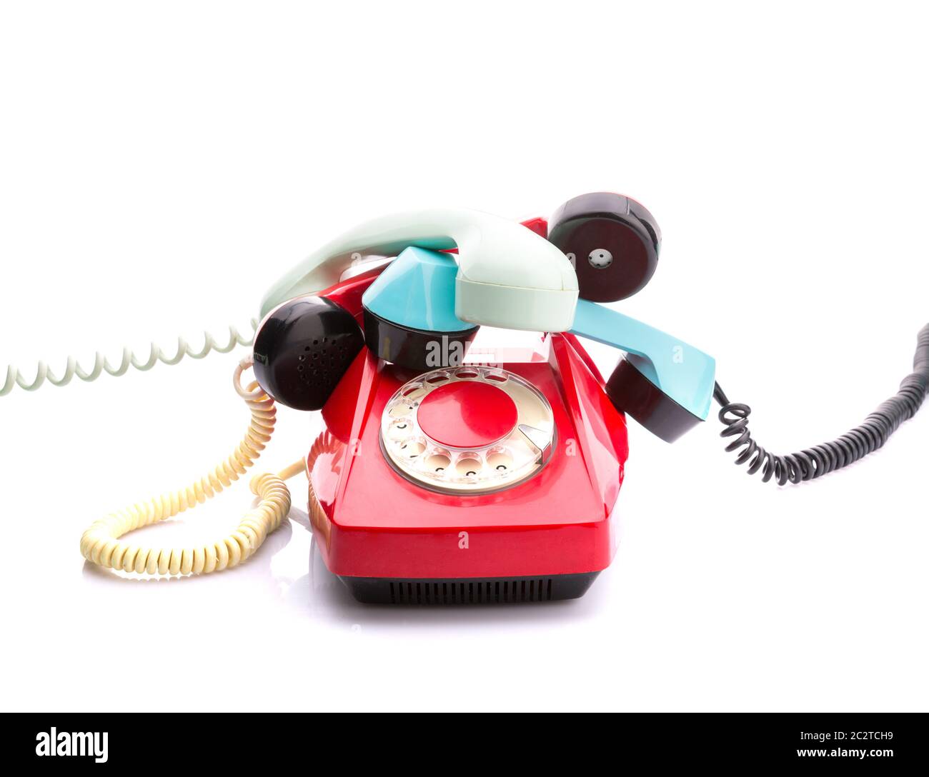 Set of vintage telephone with many handsets Stock Photo Alamy