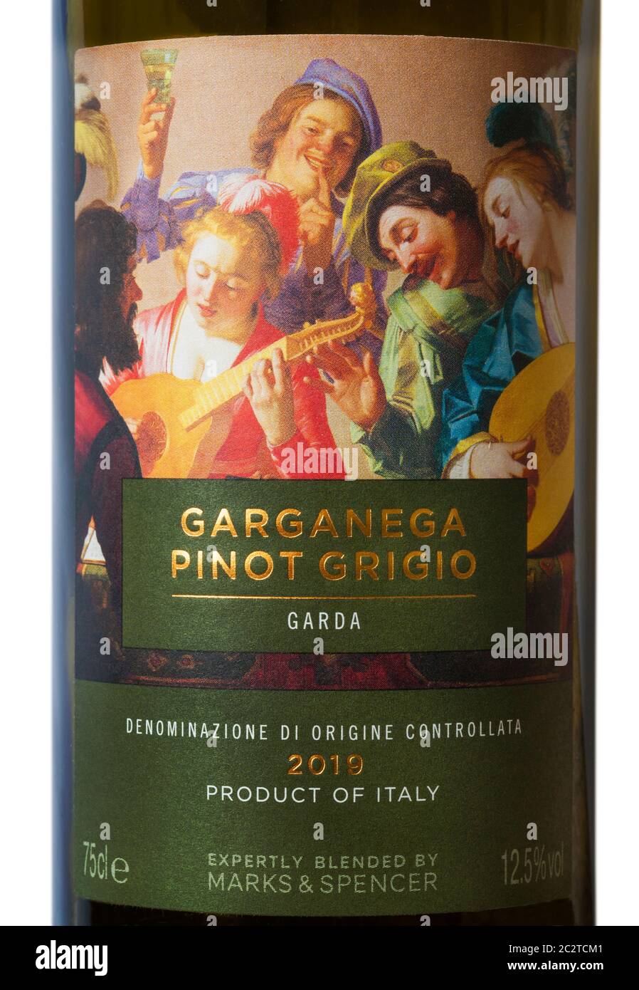 Label on Garganega Pinot Grigio bottle of white wine - product of Italy,  Italian - expertly blended by Marks & Spencer Stock Photo - Alamy