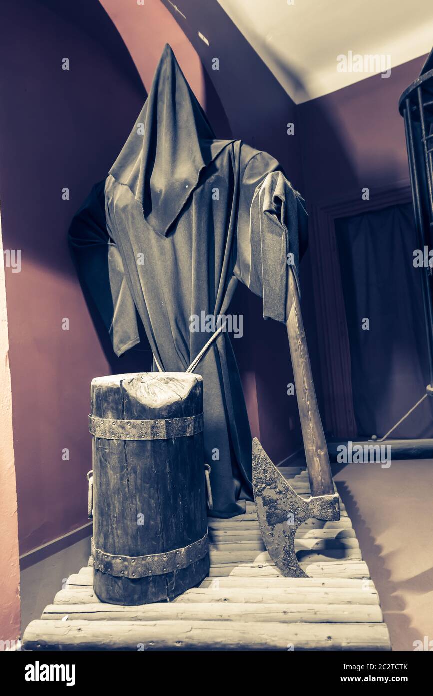 Execution axe, museum in Prague, Czech Republic. The inquisition