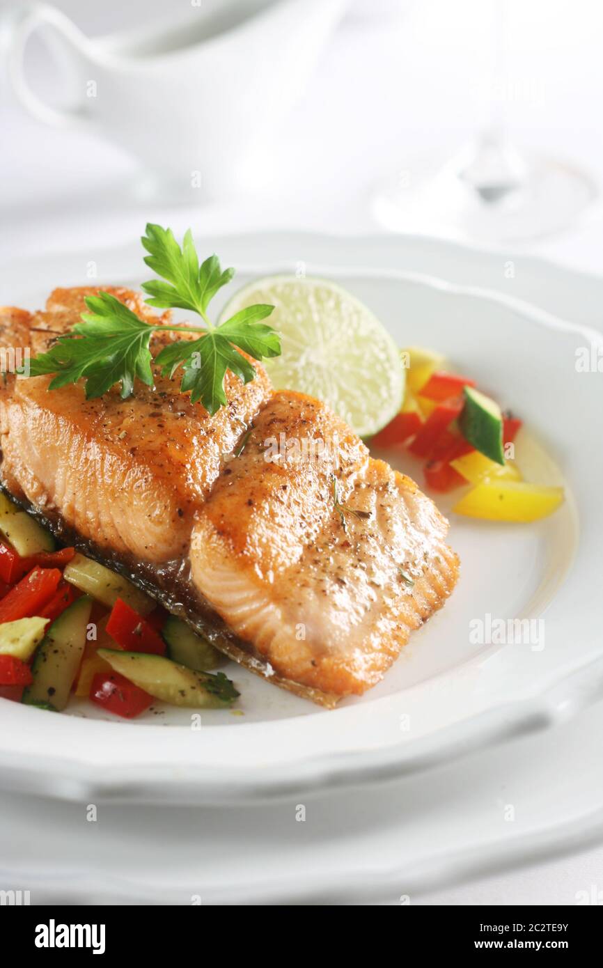 Salmon with Vegetables Stock Photo
