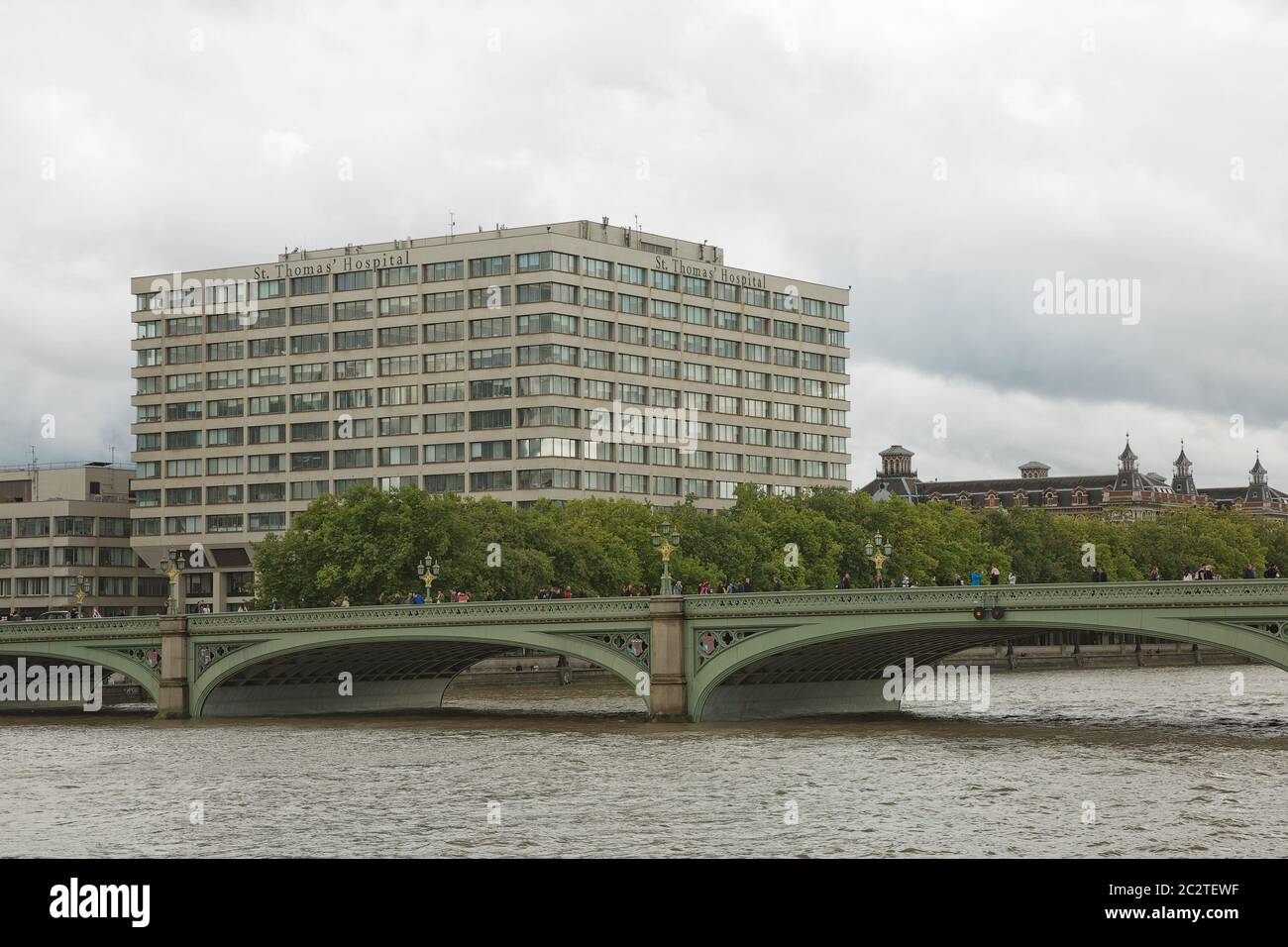 St Thomas Hospital located on the banks of the river Thames, Westminster in London Stock Photo
