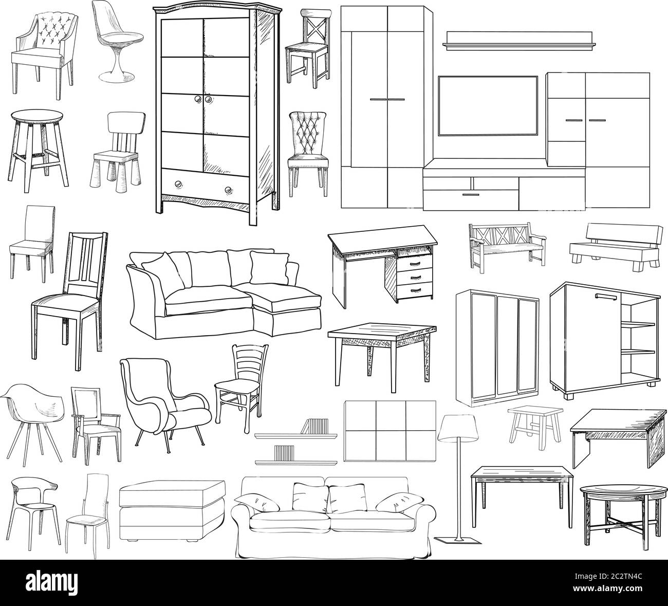 vector, isolated sketch of a set of furniture Stock Vector Image & Art