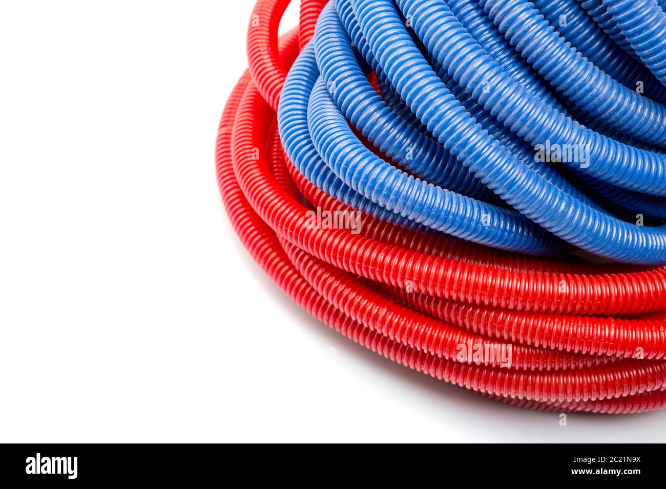 Closeup view of long red and blue water pipes. Isolated Stock Photo Alamy