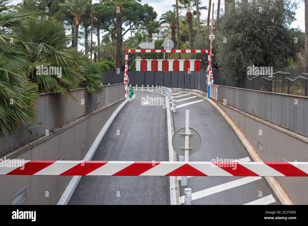 Height Restrictions Barrier at Parking Garage Entrance Stock Photo