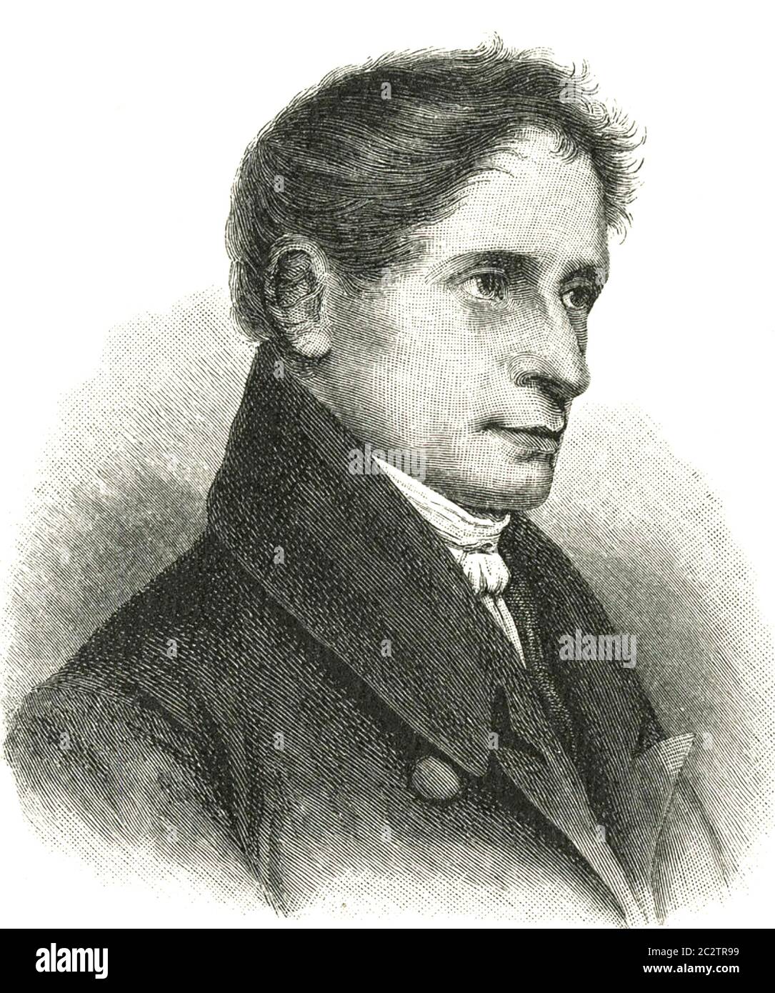 JOSEPH FRIEHERR von EICHENDORFF (1788-1857) Prussian poet, novelist, translator in 1832 etching by Franz Kugler Stock Photo