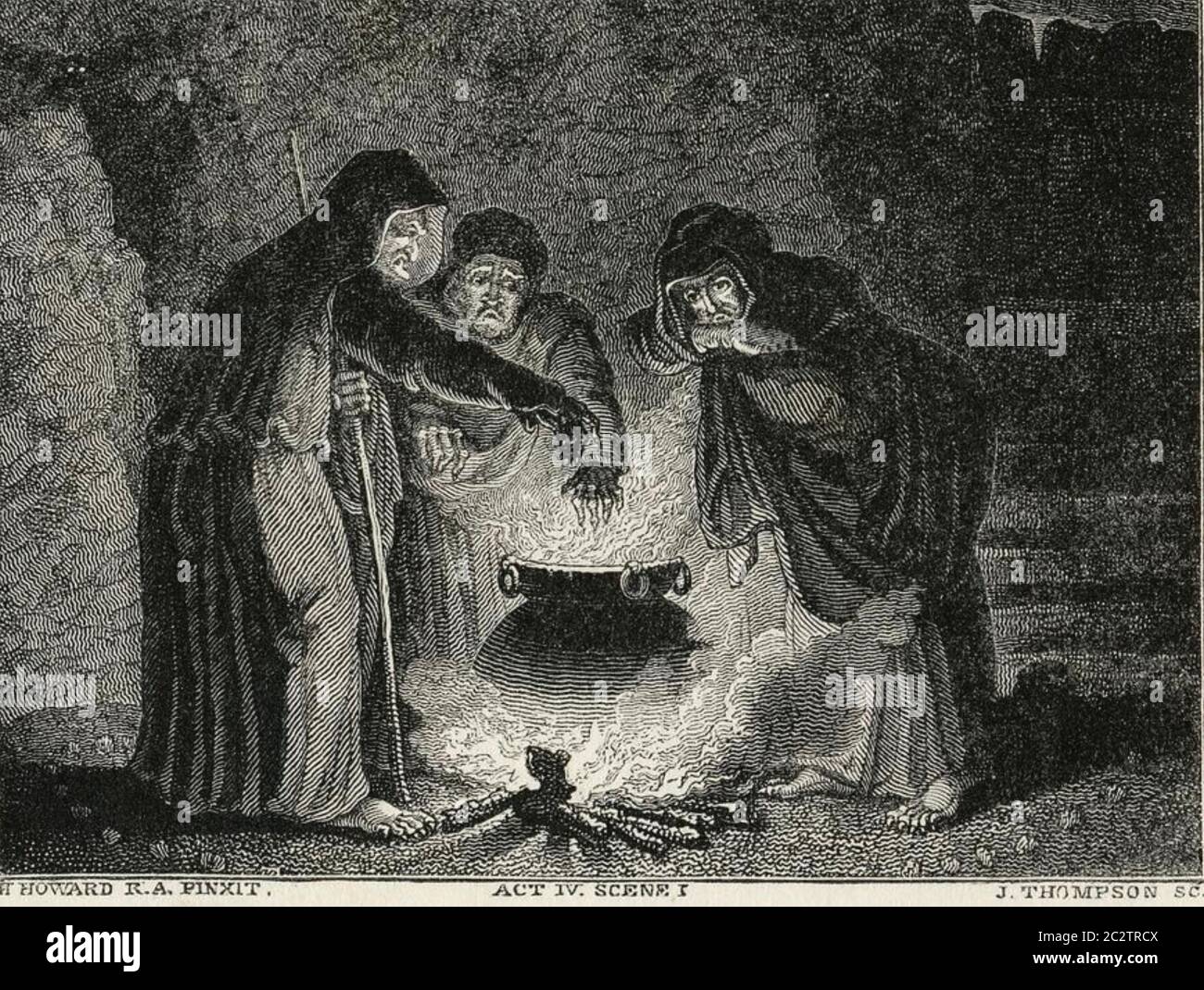 THREE WITCHES from an 1820s production of 'Macbeth' Stock Photo