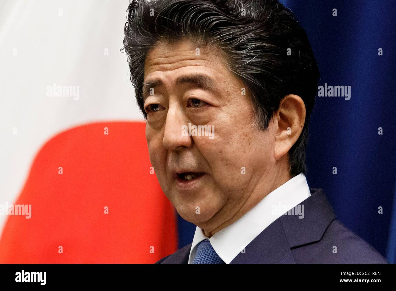 Tokyo, Japan. 18th June, 2020. Japan's Prime Minister Shinzo Abe speaks during a press conference at the prime minister's official residence. Credit: Rodrigo Reyes Marin/ZUMA Wire/Alamy Live News Stock Photo