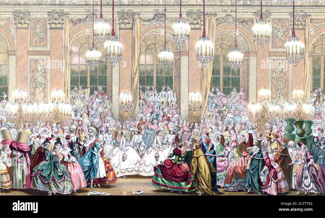 MASKED BALL AT VERSAILLES in February 1745 celebrating the marriage of the Dauphin Louis to Maria Teresa, Infanta of Spain. Stock Photo