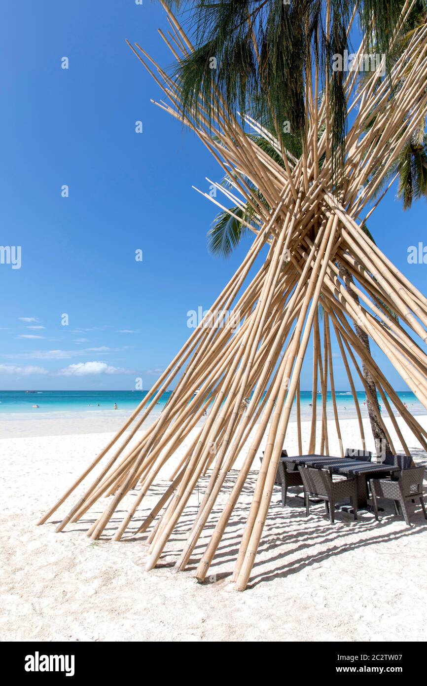 White beach and bamboos on Boracay island, Philippines Stock Photo - Alamy