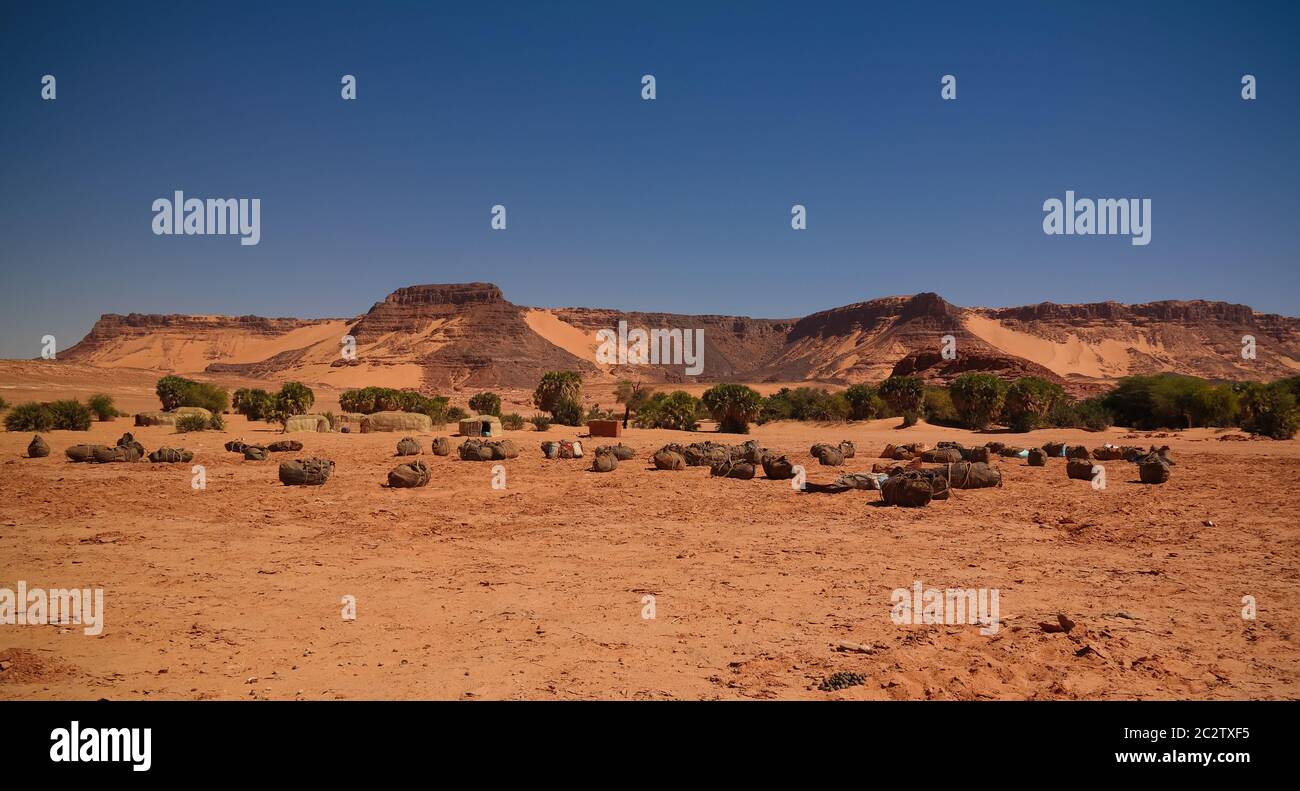 salt mining in the Saline Demi dry lake, Fada, Ennedi, Chad Stock Photo