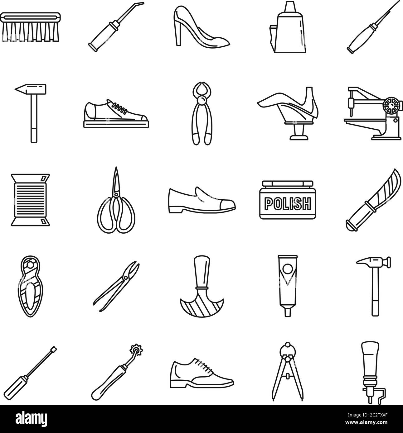 Shoe repair shop icons set. Outline set of shoe repair shop vector ...