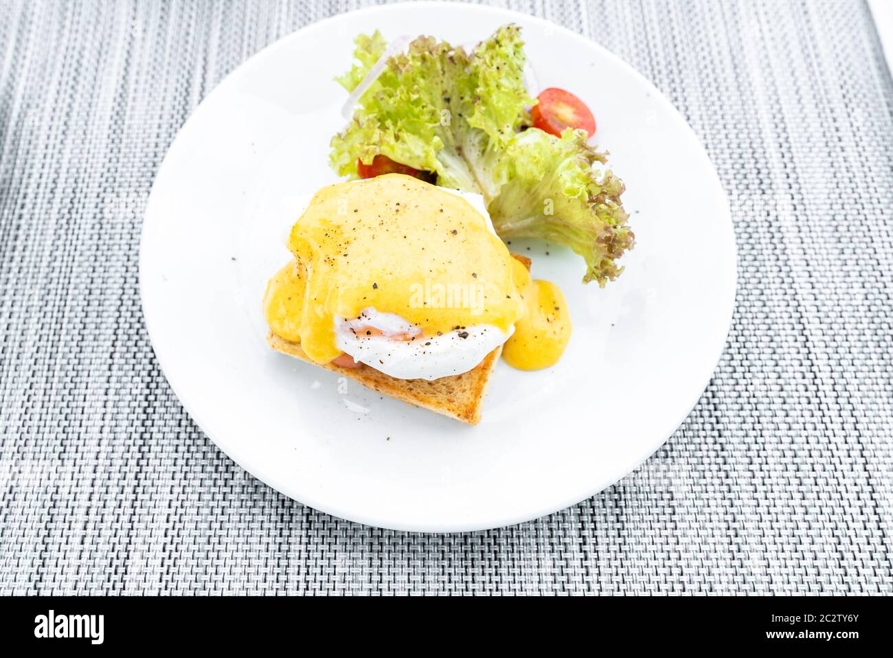 Salmon egg benedict Stock Photo
