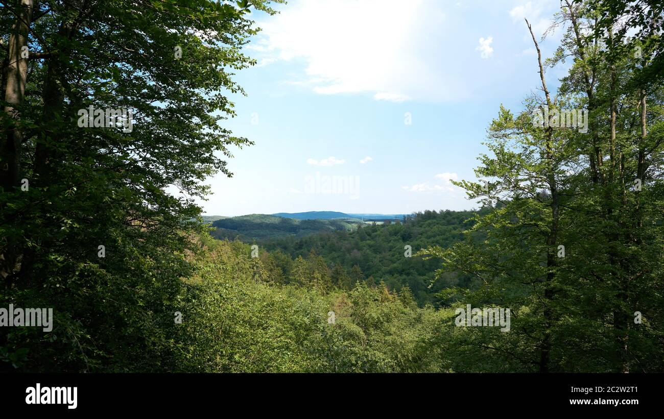 View from the viewpoint Marienblick on the Thuringian Forest near Eisenach in Germany Stock Photo