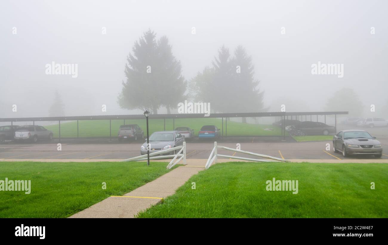 Early morning mist pervades the air on a spring Michigan Morning. USA. Stock Photo