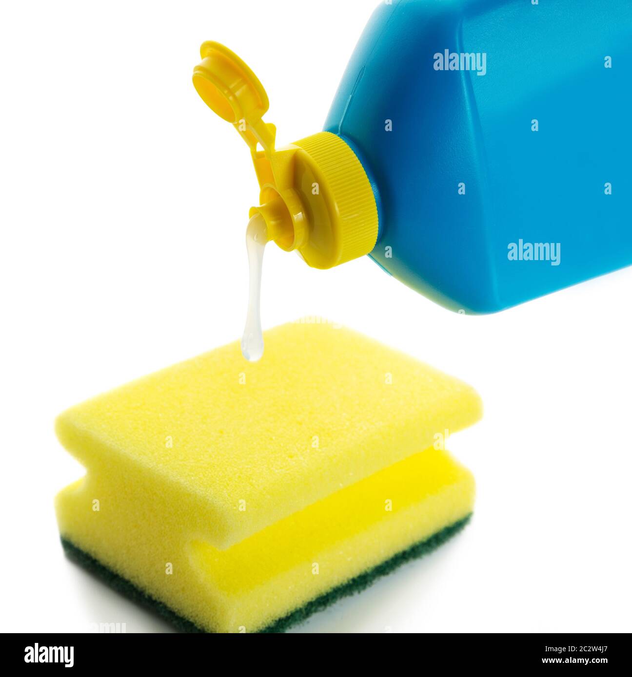 dishwashing liquid and sponge on white Stock Photo - Alamy